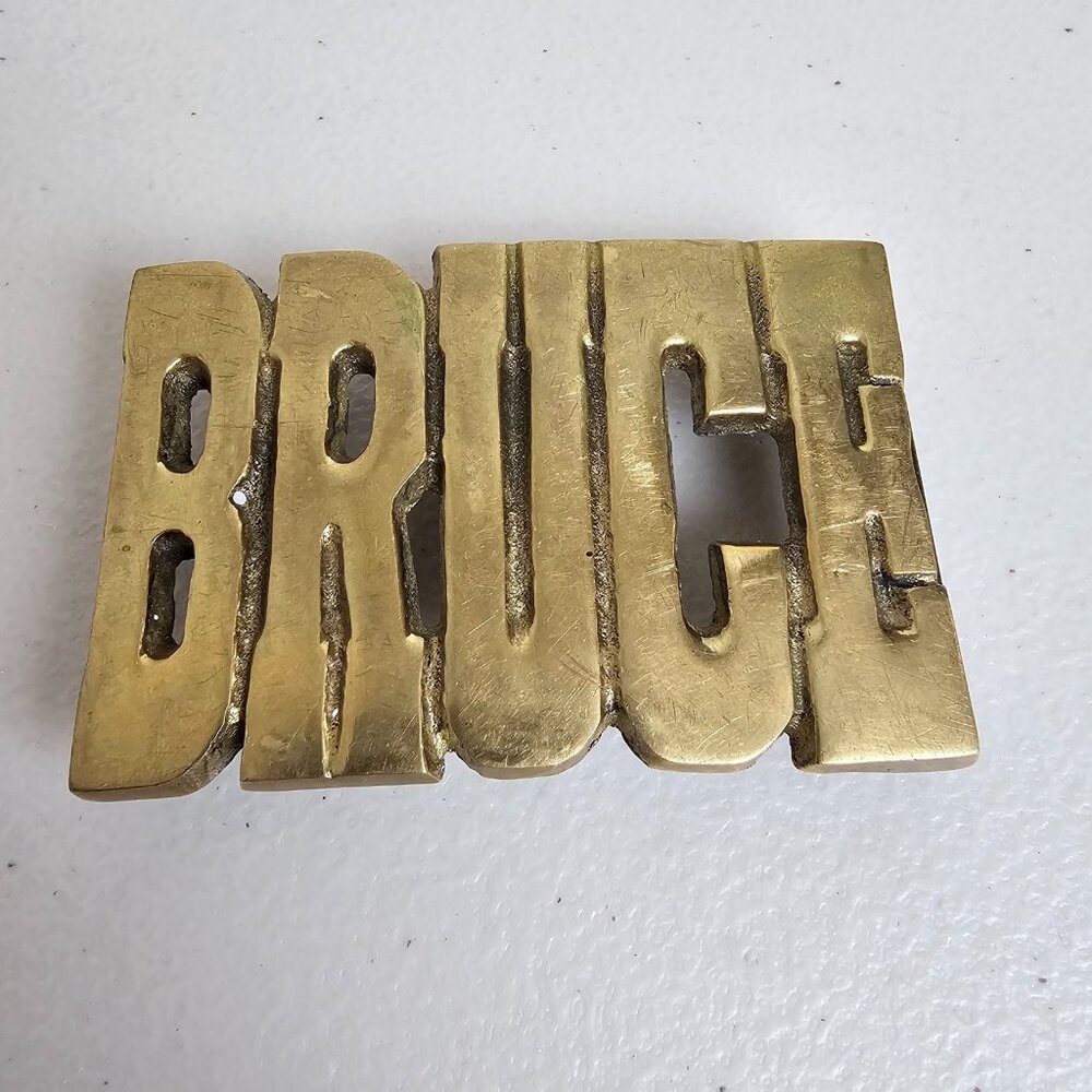 Vintage BRUCE Name Belt Buckle Solid Brass Taiwan Novelty